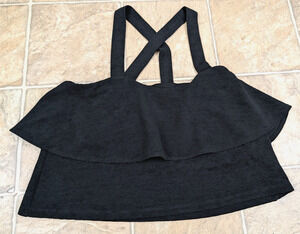 Madewell sz M Texture & Thread Tank Top black flouncy cross back stretchy 3234
